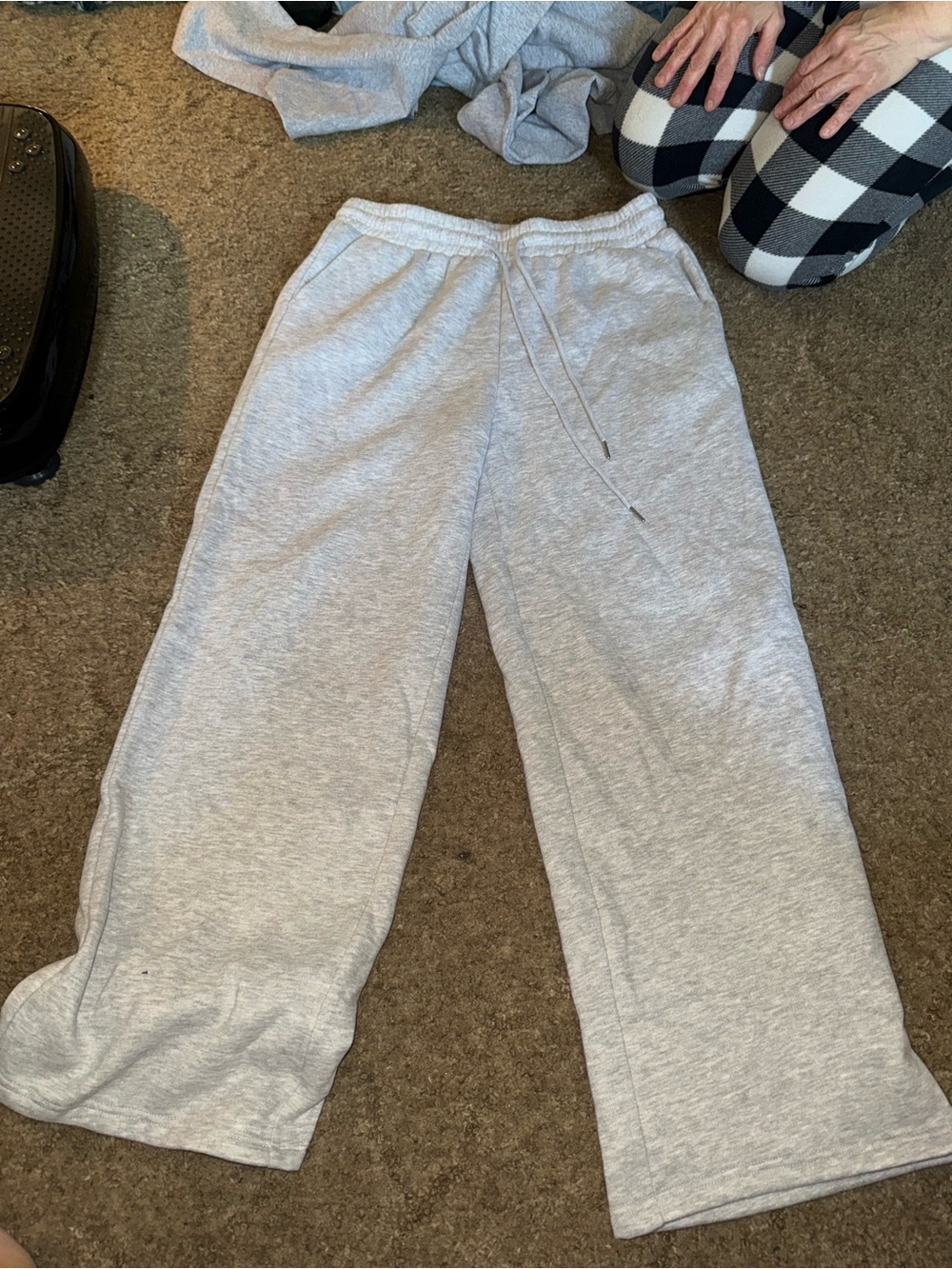 Women’s Light Gray Wide-Leg Track Joggers with Drawstring Waist